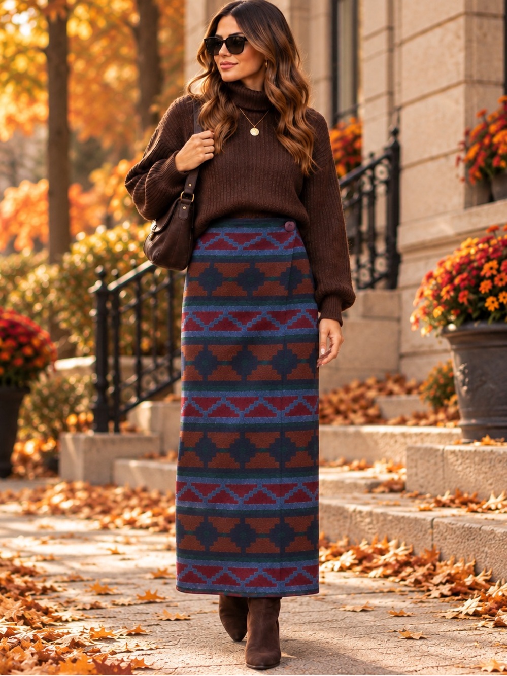 RAMPAGE Vintage Southwestern Wrap Maxi Skirt Geometric Boho Style Sz 7